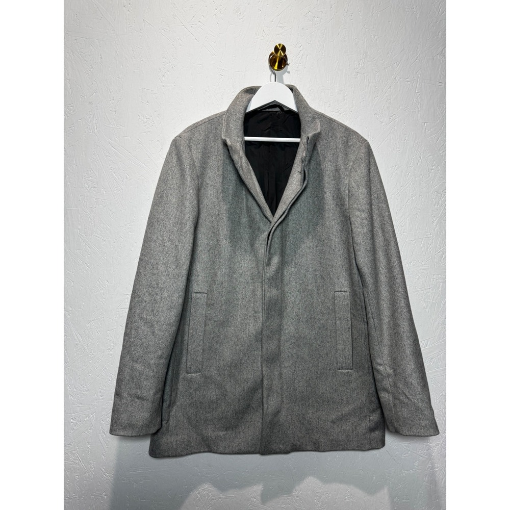 Theory Mens Christopher‎ SP Modus Melton Wool Cashmere Coat Grey Stand Collar L